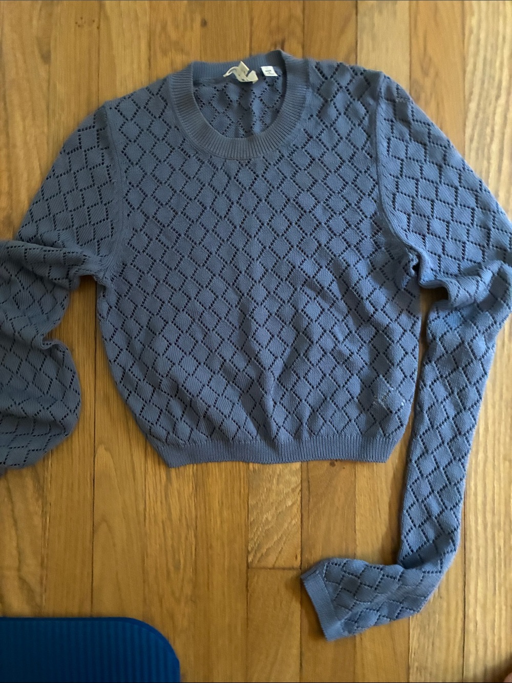 Textured Blue Knit Crewneck Sweater